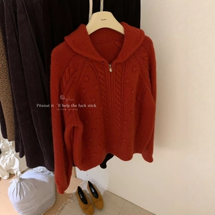 peanut花生家 2025冬季韩系温柔风高品质拉链小翻领开衫毛衣女199