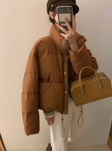 TE 2024冬季新款韩版90%白鸭绒羽绒服外套女高腰短款小个子面包服