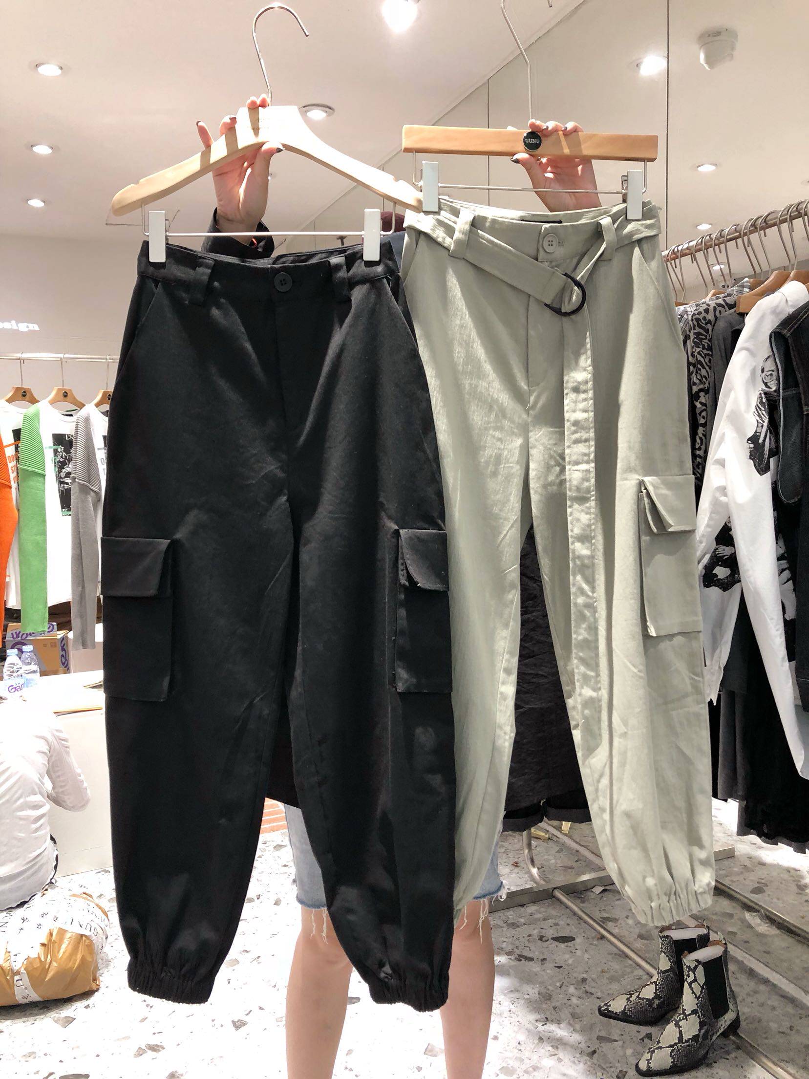 高腰时尚工装裤宽松显瘦束脚裤