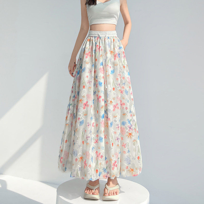 彩色花苞裙女2026春夏新款高腰休闲小个子a字裙中长款碎花半身裙