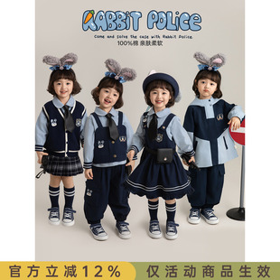 兔子警探套装 幼悠女童春季 马甲短裙宽松束脚裤 无袖 新款 娃娃领衬衫