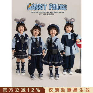 幼悠女童春季新款娃娃领衬衫无袖马甲短裙宽松束脚裤兔子警探套装