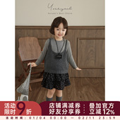 幼悠女童春秋甜美可爱软糯打底衫 针织吊带碎花蛋糕裙韩系三件套潮