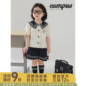 潮 水手服套装 幼悠女童JK甜心少女春夏季 学院风撞色海军翻领花边袖