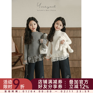 幼悠 女童多层蕾丝花边修身打底衫秋季甜美可爱百搭显瘦长袖T恤潮