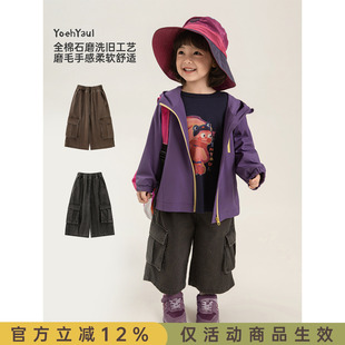 裤 幼悠女童2026春季 新款 纯棉复古八分工装 子潮 宽松透气儿童洗旧裤