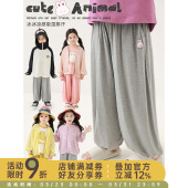 童趣可爱吸湿排汗宽松阔腿裤 幼悠女童萌宠印花绣标清凉防蚊裤 夏季