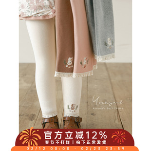 幼悠女童森系花边显瘦打底裤冬季萌趣可爱柔软亲肤弹力坑条休闲裤