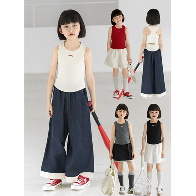 幼悠女大童运动不拘束英文刺绣上衣夏季清凉柔软大弹力无袖背心女