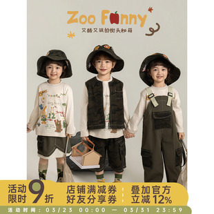 新款 街头潮套装 长袖 马甲背带裤 圆领卡通t恤迷彩工装 幼悠女童春季