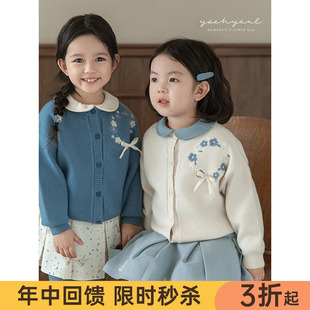 幼悠女童花环毛衣开衫春秋洋气可爱甜蜜立体蝴蝶结宽松落肩上衣潮