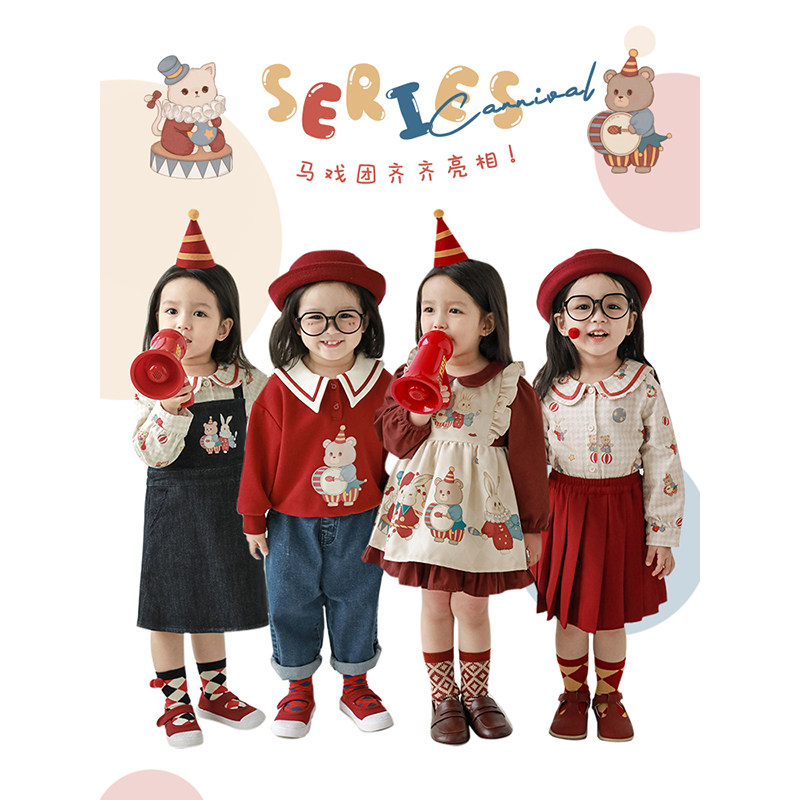 幼悠女童衬衫长袖春秋款娃娃领卡通可爱上衣春秋百搭卫衣洋气裙子