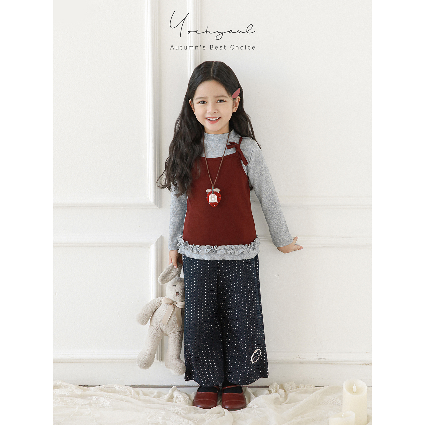 幼悠女童半高领假两件打底衫秋季俏皮可爱软糯亲肤洋气百搭上衣潮