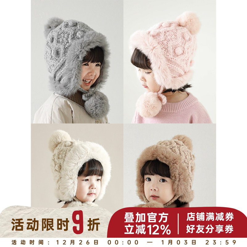 幼悠冬季加绒毛线甜美保暖针织帽