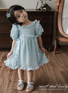 幼悠女童洛丽塔公主裙夏装2026新款泡泡肌理宝宝甜美灯笼袖连衣裙