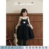 复古甜美碎花背带裙套装 加绒加厚翻领打底衫 新款 幼悠女童2025冬季