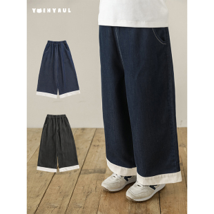 幼悠女大童夏季休闲阔腿裤轻薄不闷腿拼接脚口不褪色天丝牛仔裤潮