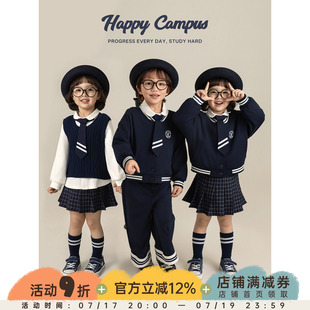幼悠女童春季新款复古海军领外套无袖马甲八分直筒裤学院风套装潮
