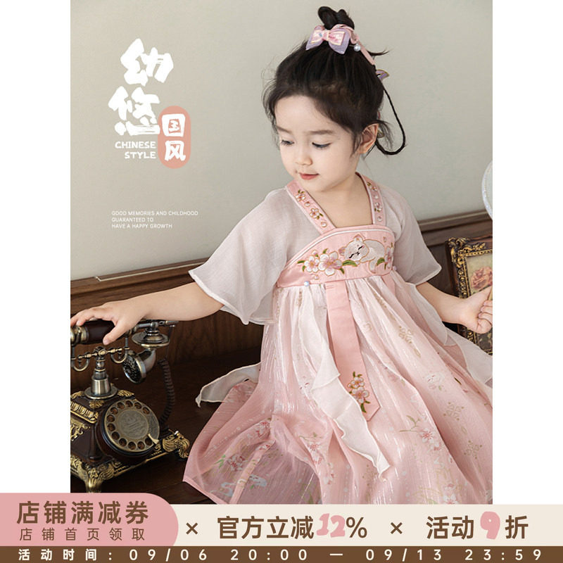 幼悠女童猫咪汉服连衣裙2025夏季甜美可爱空气天丝拼接国风裙子潮图片