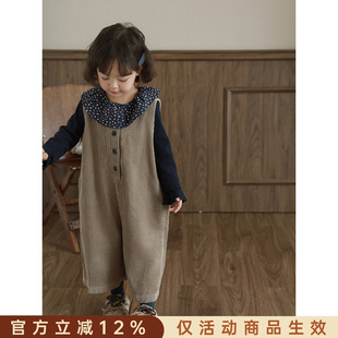 幼悠女童韩系条绒简约无袖连体裤春秋俏皮可爱柔软亲肤百搭背带裤