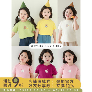 幼悠女童动物印花纯色短袖 软软Q弹轻薄凉爽宽松休闲T恤潮 2025夏季