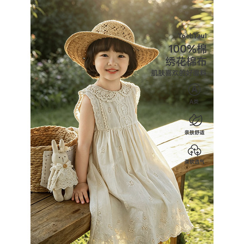 幼悠女童连衣裙夏季新款清凉无袖公主裙纯棉轻薄小女孩蕾丝裙子潮
