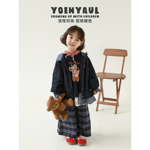 幼悠女童韩系连帽牛仔外套春秋俏皮可爱亲肤柔软时尚百搭休闲上衣