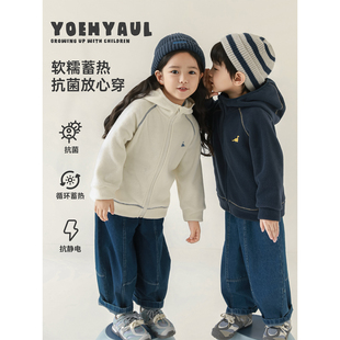 幼悠女童摇粒绒毛绒外套冬季洋气可爱撞色无骨缝合防风保暖上衣潮