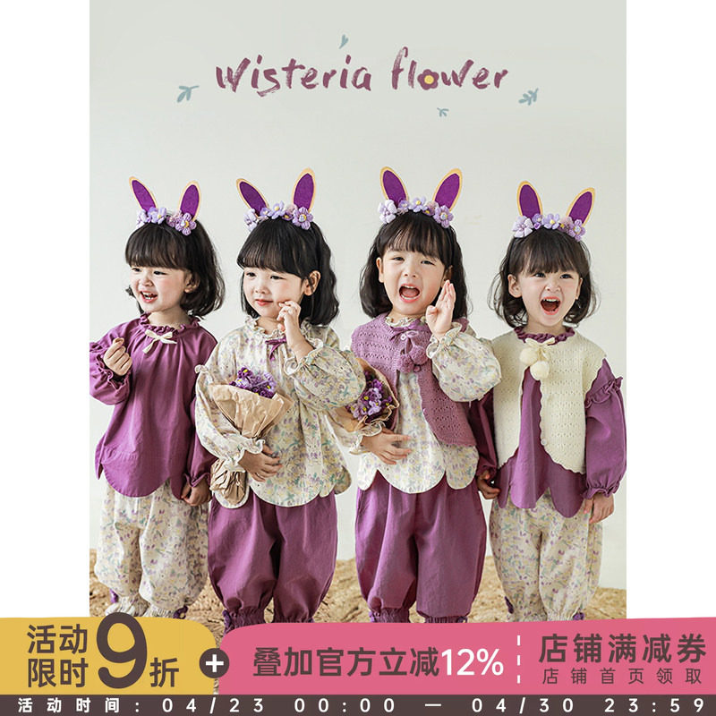 幼悠女童大翻领娃娃衫可爱宽松立体蝴蝶结宝宝秋季时尚宽松束脚裤