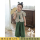 纯色直筒裤 幼悠女童春秋碎花套装 衬衫 立领泡泡半袖 潮 甜美可爱中式