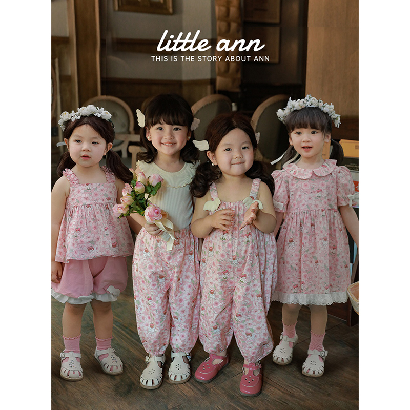 幼悠女童可爱花朵连衣裙2025夏季新款宝宝吊带衫可爱花边休闲裤子