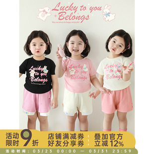 字母印花短袖 短款 2025夏季 修身 T恤潮 可爱甜心兔兔插肩袖 幼悠女童