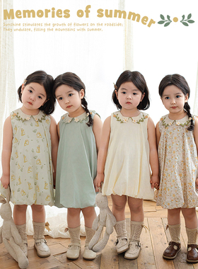 幼悠女童立体刺绣翻领花苞裙2025夏季俏丽可爱清新浪漫无袖连身裙