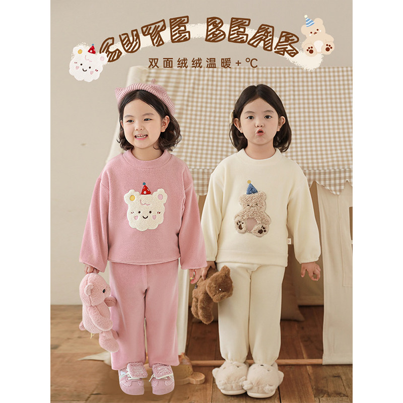 幼悠女童卡通贴布绣花家居服套装冬季亲肤舒适简约圆领保暖睡衣潮,童装/婴儿装/亲子装,家居服套装,淘宝优惠券,粉丝福利购,淘宝优惠卷
