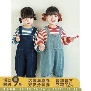 子休闲百搭宝宝砂洗牛仔裤 儿童秋冬宽松调节裤 背带裤 幼悠女童时尚