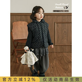 棉马甲时尚 黑色碎花无袖 叠穿儿童保暖背心潮 新款 幼悠女童2025冬季