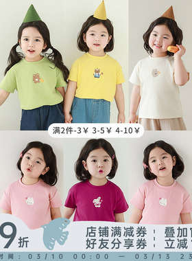 幼悠女童动物印花纯色短袖2025夏季软软Q弹轻薄凉爽宽松休闲T恤潮