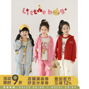 幼悠女童玩偶卫衣套装春秋童趣可爱无阻落肩袖外套顺滑弹力卫裤潮