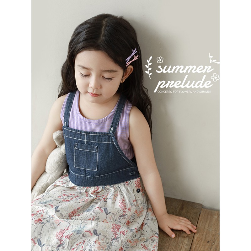 幼悠女童碎花牛仔背带裙2025夏季新款儿童甜美可爱绵柔薄软连衣裙