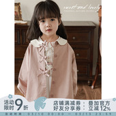 幼悠女童风衣外套春秋款 蝴蝶结复古洋气外衣儿童春秋翻领粉色上衣