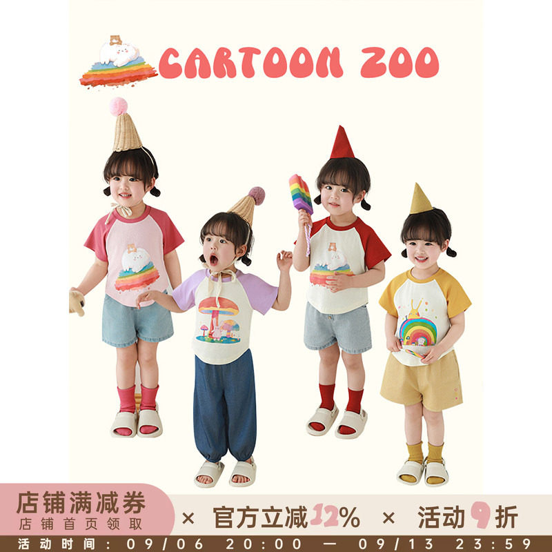 幼悠 女童卡通印花短袖夏季俏皮可爱轻薄透气修身短款插肩袖T恤潮图片