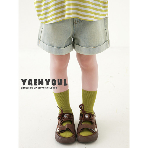 幼悠女童竹节牛仔短裤2025夏季儿童娇俏可爱脚口翻边直筒休闲裤子