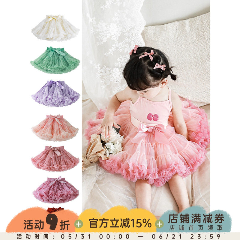 幼悠女童网纱半身裙夏季可爱蝴蝶结tutu千层公主裙甜美宝宝蓬松裙