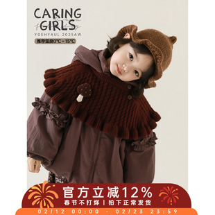 幼悠女童2025冬季新款加高连帽保暖棉服时尚百搭儿童夹棉外套冬装