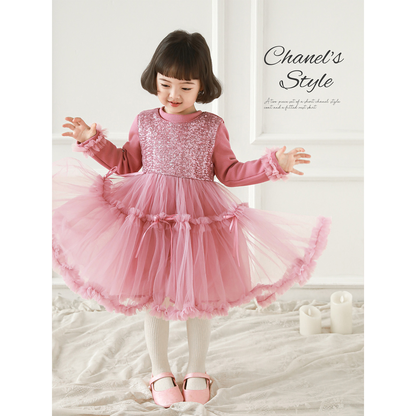 幼悠女童2025冬季新款无袖亮片加绒保暖连衣裙时尚可爱公主裙年服