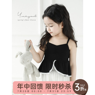 上衣潮 幼悠女童撞色花边纤巧吊带修身 款 夏季 时髦甜美清凉露肤无袖
