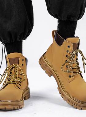 捡漏外贸男士马丁靴男款工装高帮鞋秋季大黄靴美式作战加绒战术靴