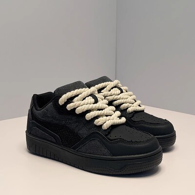 夏季板鞋男款休闲面包鞋潮鞋黑武士潮牌痞帅设计感小众原创小黑鞋