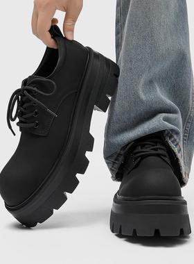 厚底增高鞋7CM德比鞋男款秋季新款哑光高级感男士休闲黑色小皮鞋