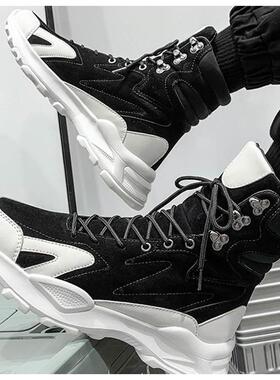 马丁靴男款冬季男鞋高帮男士工装靴长筒加绒棉鞋网红爆款机车皮靴